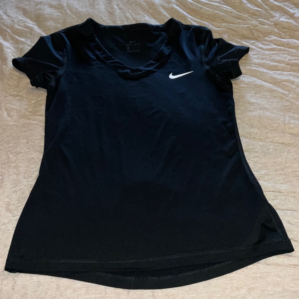 Nike Pro Black V-Neck Short Sleeve Dri-FIT Top with White Swoosh - Picture 6 of 6